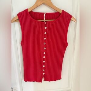Free People Sleeveless Red Button-Up Top
